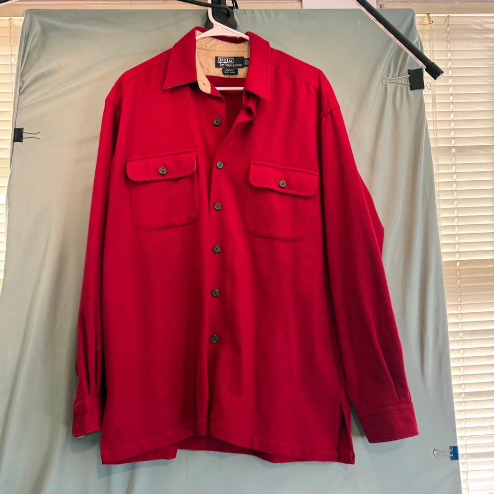 Vintage 90's Polo 100% Wool Red Ralph Lauren Rupert Shirt Jacket Men's Large